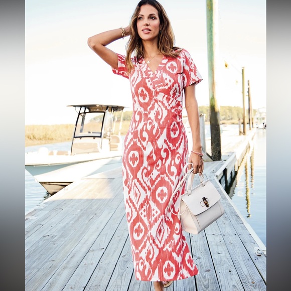 Spartina 449 Junetta Richmond Hill Ikat Orange Boho Midi Dress Size Small - Picture 13 of 16